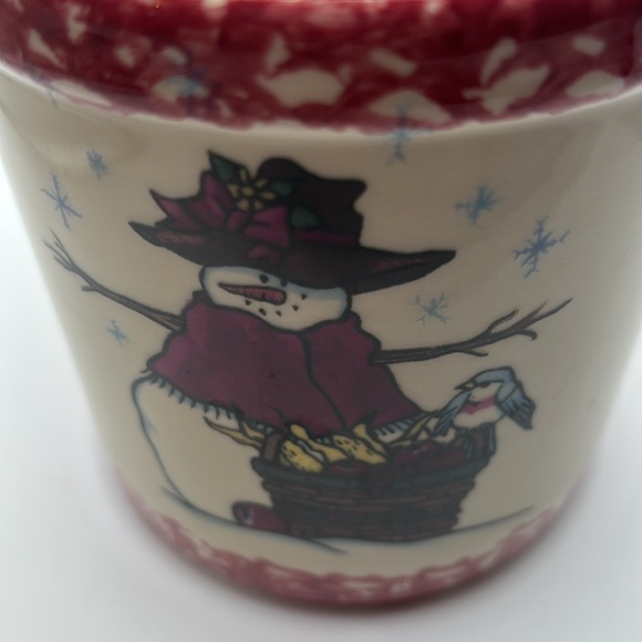 Henn Pottery workshops Roseville Spongeware Snowman crock - Picture 3 of 6
